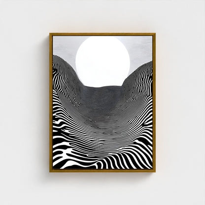 Black White Optical Illusion Framed Wall Art Canvas Print - Modern Geometric Line Abstract Poster for Minimalist Home Decor