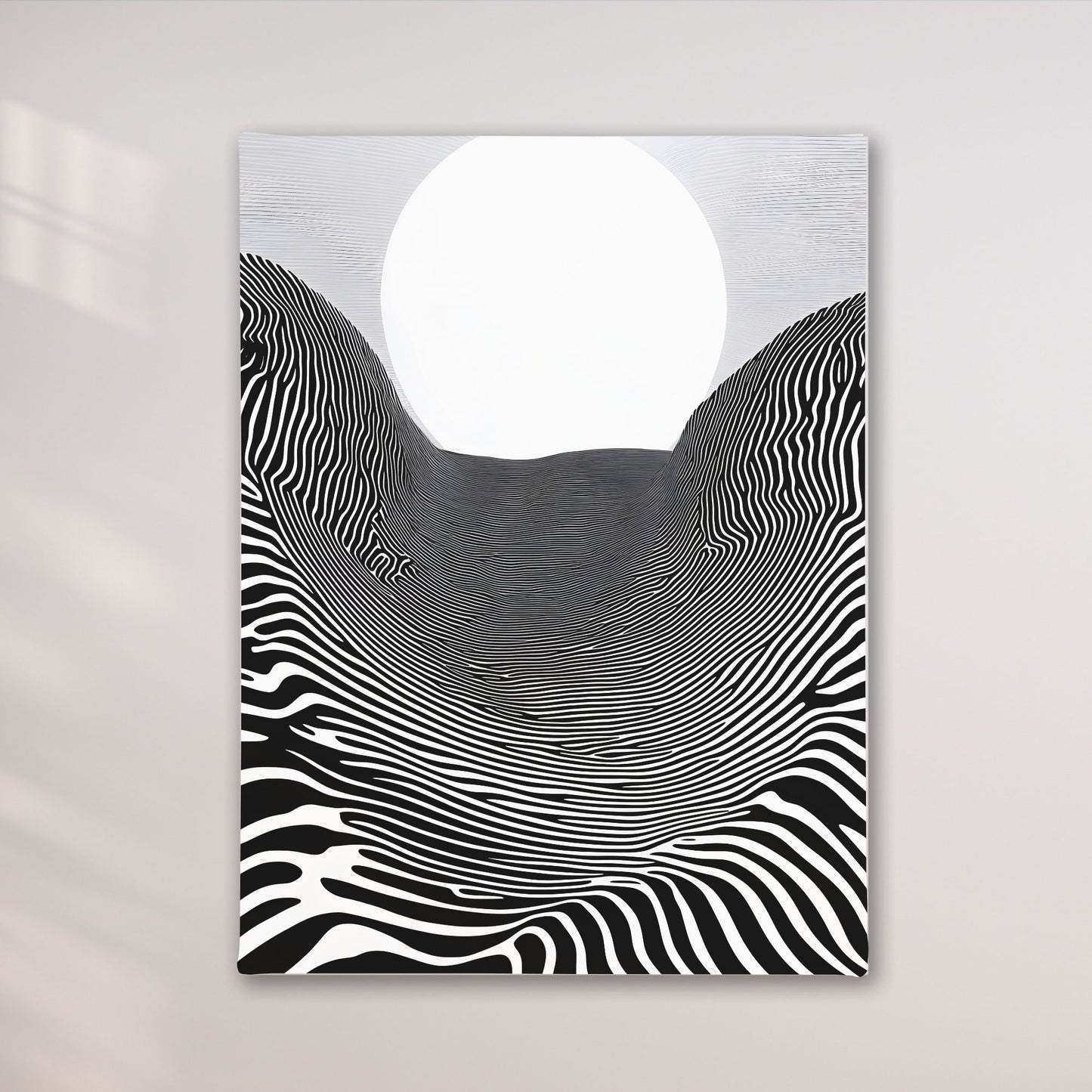 Black White Optical Illusion Framed Wall Art Canvas Print - Modern Geometric Line Abstract Poster for Minimalist Home Decor