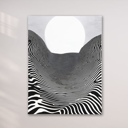 Black White Optical Illusion Framed Wall Art Canvas Print - Modern Geometric Line Abstract Poster for Minimalist Home Decor