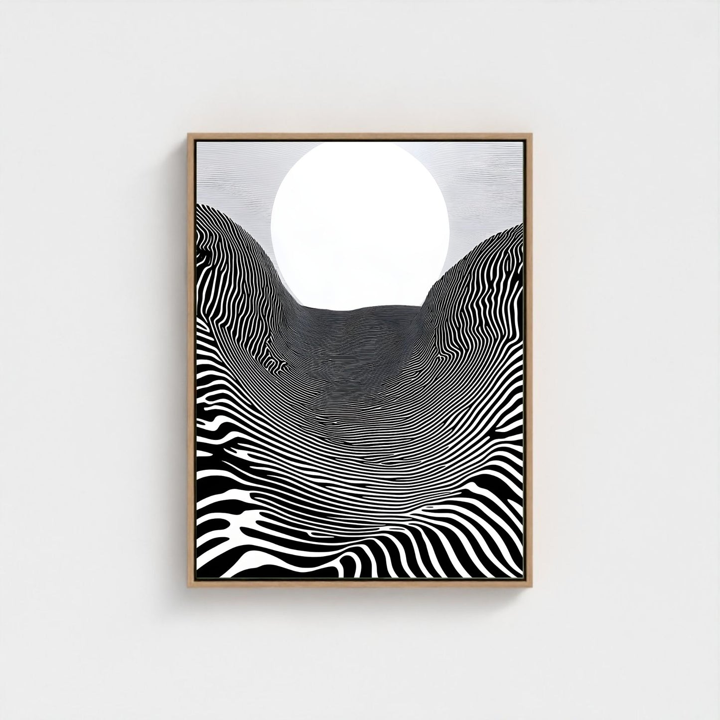 Black White Optical Illusion Framed Wall Art Canvas Print - Modern Geometric Line Abstract Poster for Minimalist Home Decor