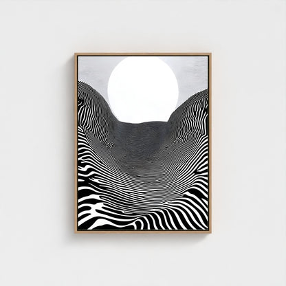 Black White Optical Illusion Framed Wall Art Canvas Print - Modern Geometric Line Abstract Poster for Minimalist Home Decor