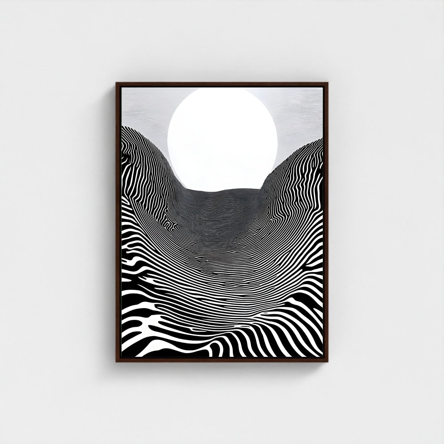 Black White Optical Illusion Framed Wall Art Canvas Print - Modern Geometric Line Abstract Poster for Minimalist Home Decor