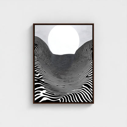 Black White Optical Illusion Framed Wall Art Canvas Print - Modern Geometric Line Abstract Poster for Minimalist Home Decor