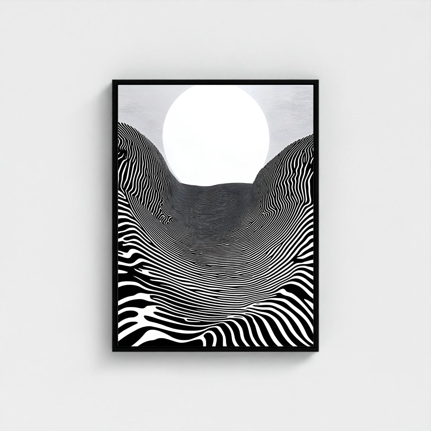Black White Optical Illusion Framed Wall Art Canvas Print - Modern Geometric Line Abstract Poster for Minimalist Home Decor