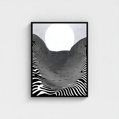 Black White Optical Illusion Framed Wall Art Canvas Print - Modern Geometric Line Abstract Poster for Minimalist Home Decor