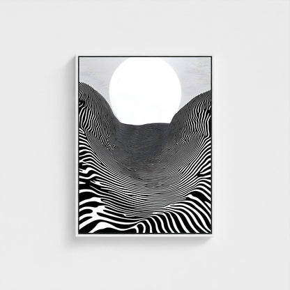 Black White Optical Illusion Framed Wall Art Canvas Print - Modern Geometric Line Abstract Poster for Minimalist Home Decor
