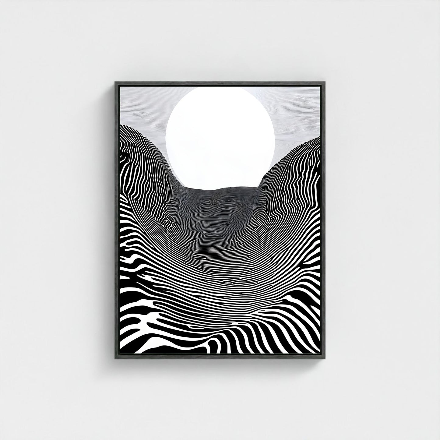 Black White Optical Illusion Framed Wall Art Canvas Print - Modern Geometric Line Abstract Poster for Minimalist Home Decor