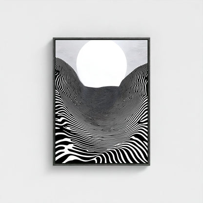 Black White Optical Illusion Framed Wall Art Canvas Print - Modern Geometric Line Abstract Poster for Minimalist Home Decor