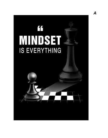 Black and white chess pieces on a checkered board with 'Mindset is Everything' text.