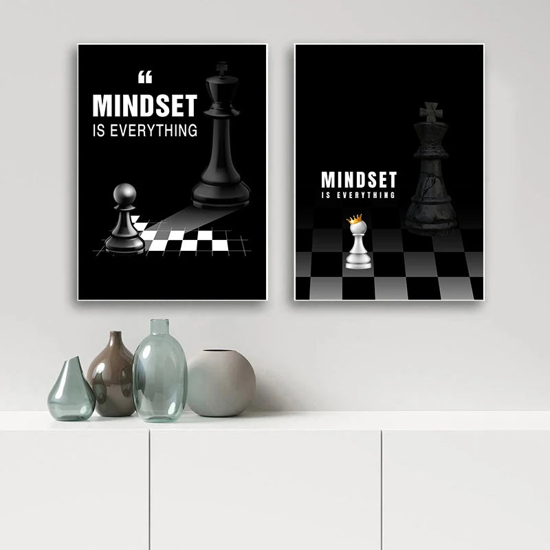 Black and White Inspirational Quote Canvas Print Chess Mindset Motivational Wall Art for Office Study Motivation Corner