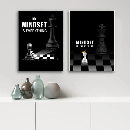 Black and White Inspirational Quote Canvas Print Chess Mindset Motivational Wall Art for Office Study Motivation Corner