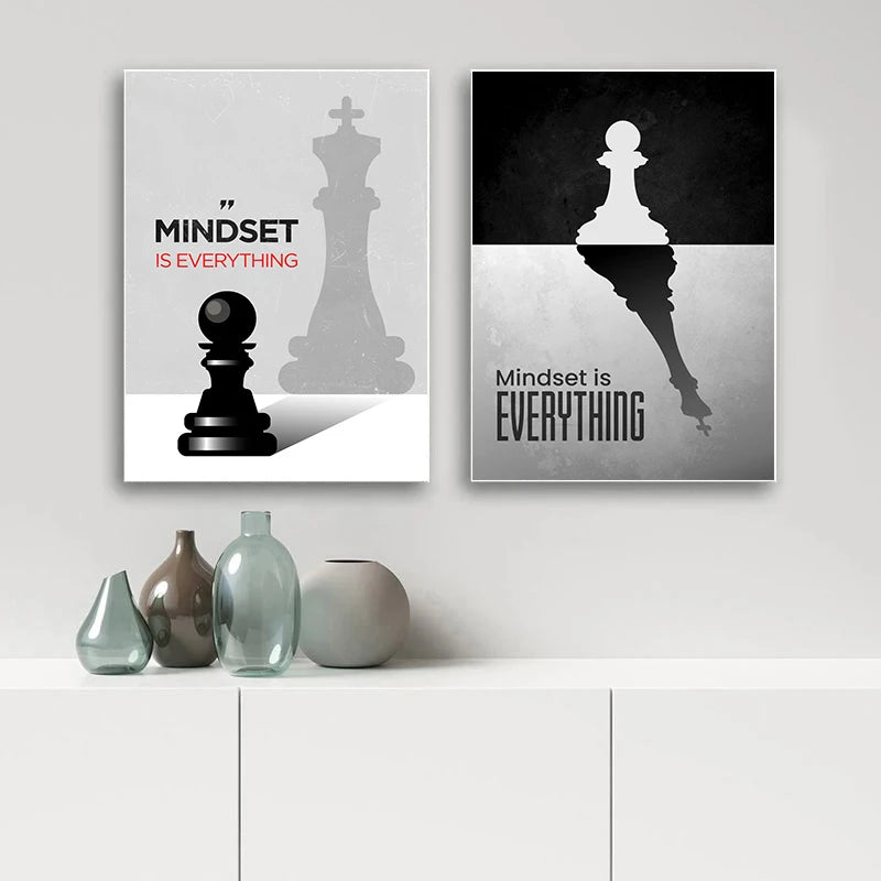 Black and White Inspirational Quote Canvas Print Chess Mindset Motivational Wall Art for Office Study Motivation Corner