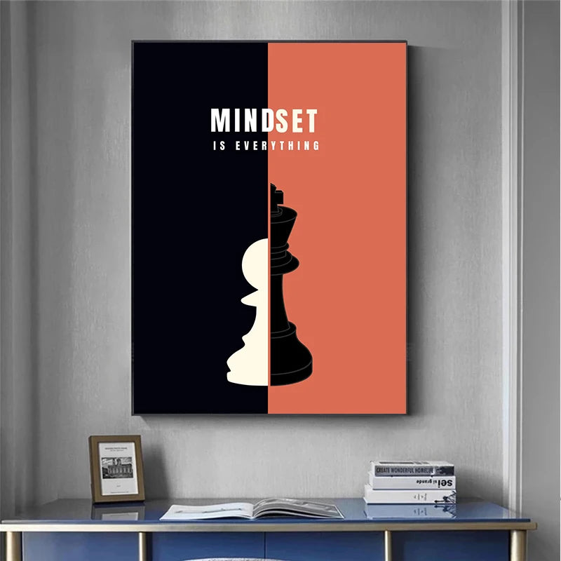 Black and White Inspirational Quote Canvas Print Chess Mindset Motivational Wall Art for Office Study Motivation Corner
