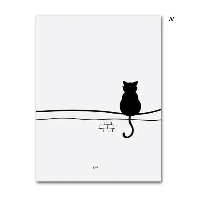 Black And White Cats Line Art Minimalist Canvas Prints Animals Poster Nordic Wall Art Modern Pictures For Living Room Home Décor