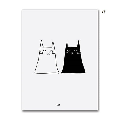 Black And White Cats Line Art Minimalist Canvas Prints Animals Poster Nordic Wall Art Modern Pictures For Living Room Home Décor