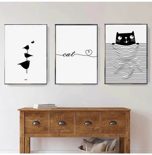 Black And White Cats Line Art Minimalist Canvas Prints Animals Poster Nordic Wall Art Modern Pictures For Living Room Home Décor
