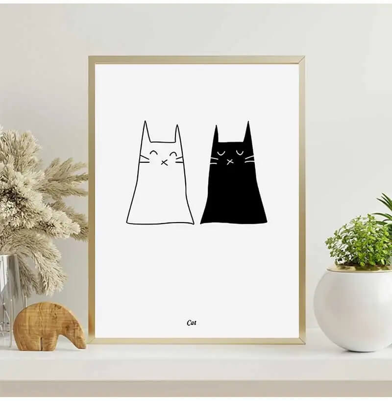 Black And White Cats Line Art Minimalist Canvas Prints Animals Poster Nordic Wall Art Modern Pictures For Living Room Home Décor