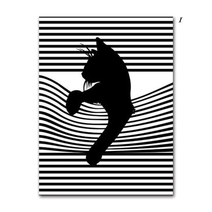 Black And White Cats Line Art Minimalist Canvas Prints Animals Poster Nordic Wall Art Modern Pictures For Living Room Home Décor