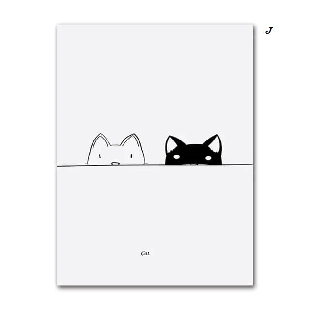 Black And White Cats Line Art Minimalist Canvas Prints Animals Poster Nordic Wall Art Modern Pictures For Living Room Home Décor