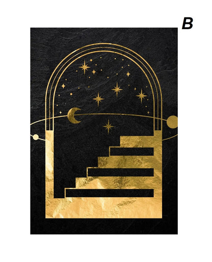 Black Gold Tarot Card Wall Art Prints Sun Moon Esoteric Symbolism Canvas Art Mystical Tarot Wall Décor