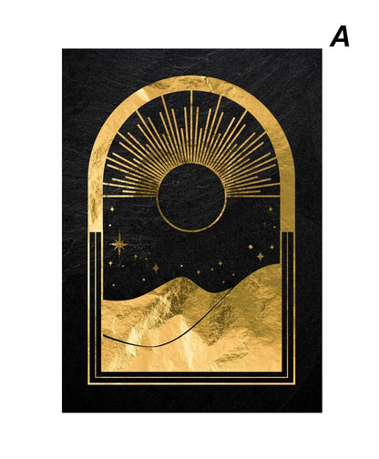 Black Gold Tarot Card Wall Art Prints Sun Moon Esoteric Symbolism Canvas Art Mystical Tarot Wall Décor