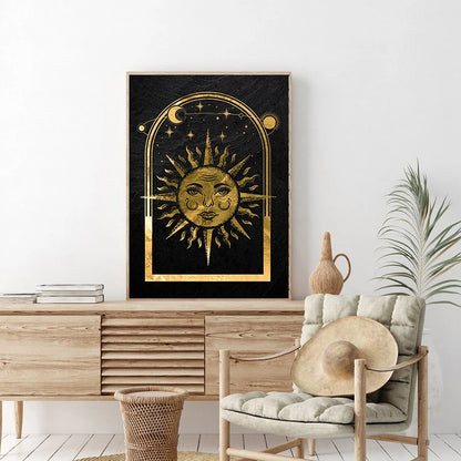 Black Gold Tarot Card Wall Art Prints Sun Moon Esoteric Symbolism Canvas Art Mystical Tarot Wall Décor