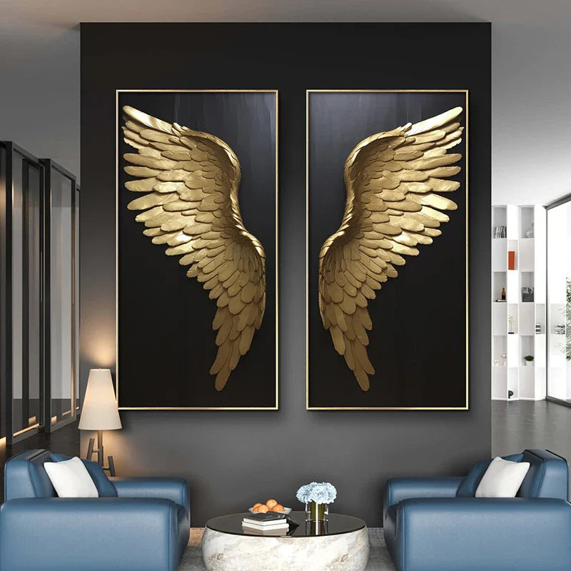 Golden Dream Angel Wings Large Wall Art Canvas Prints For Modern Apartment Living Room Boutique Fashion House Art Decor