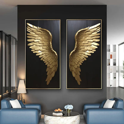 Golden Dream Angel Wings Large Wall Art Canvas Prints For Modern Apartment Living Room Boutique Fashion House Art Decor