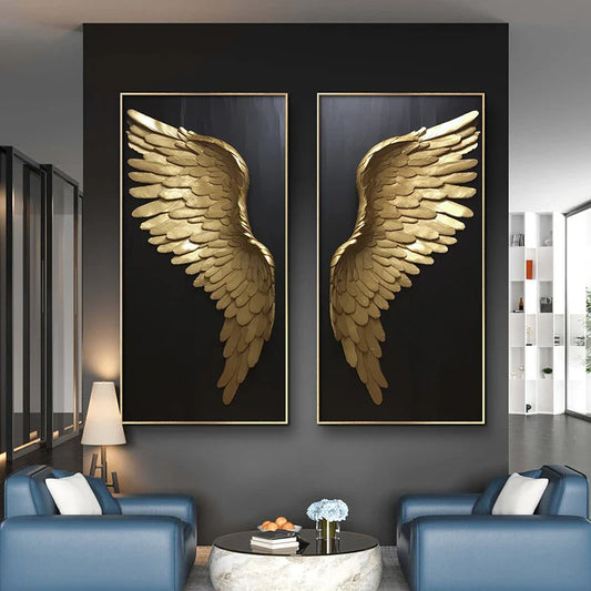 Golden Dream Angel Wings Large Wall Art Canvas Prints For Modern Apartment Living Room Boutique Fashion House Art Decor