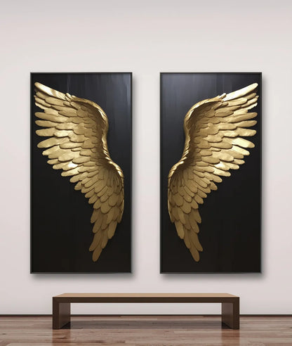 Golden Dream Angel Wings Large Wall Art Canvas Prints For Modern Apartment Living Room Boutique Fashion House Art Decor