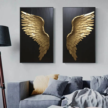 Golden Dream Angel Wings Large Wall Art Canvas Prints For Modern Apartment Living Room Boutique Fashion House Art Decor