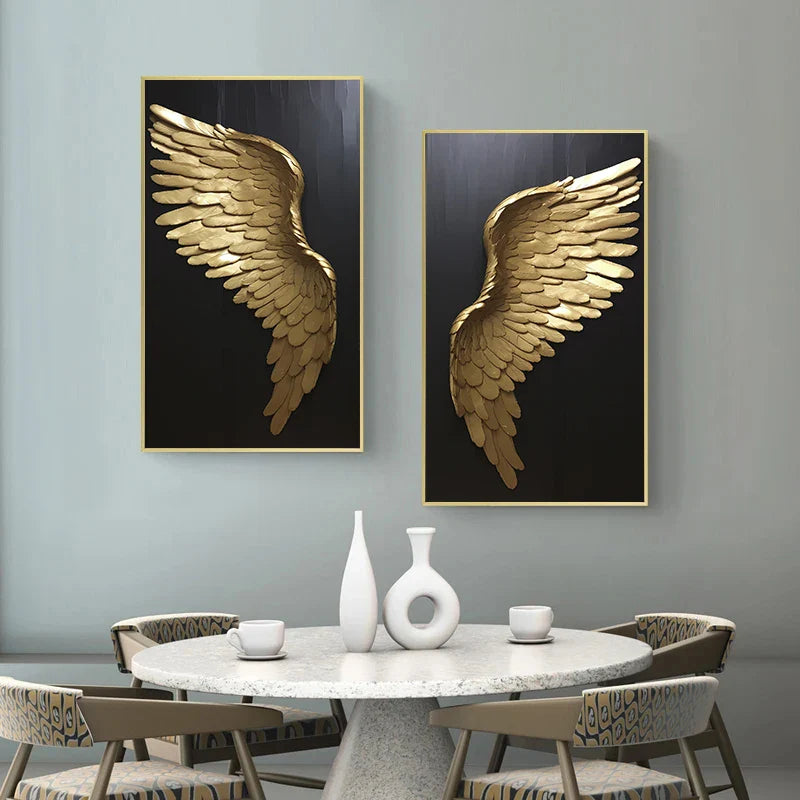 Golden Dream Angel Wings Large Wall Art Canvas Prints For Modern Apartment Living Room Boutique Fashion House Art Decor
