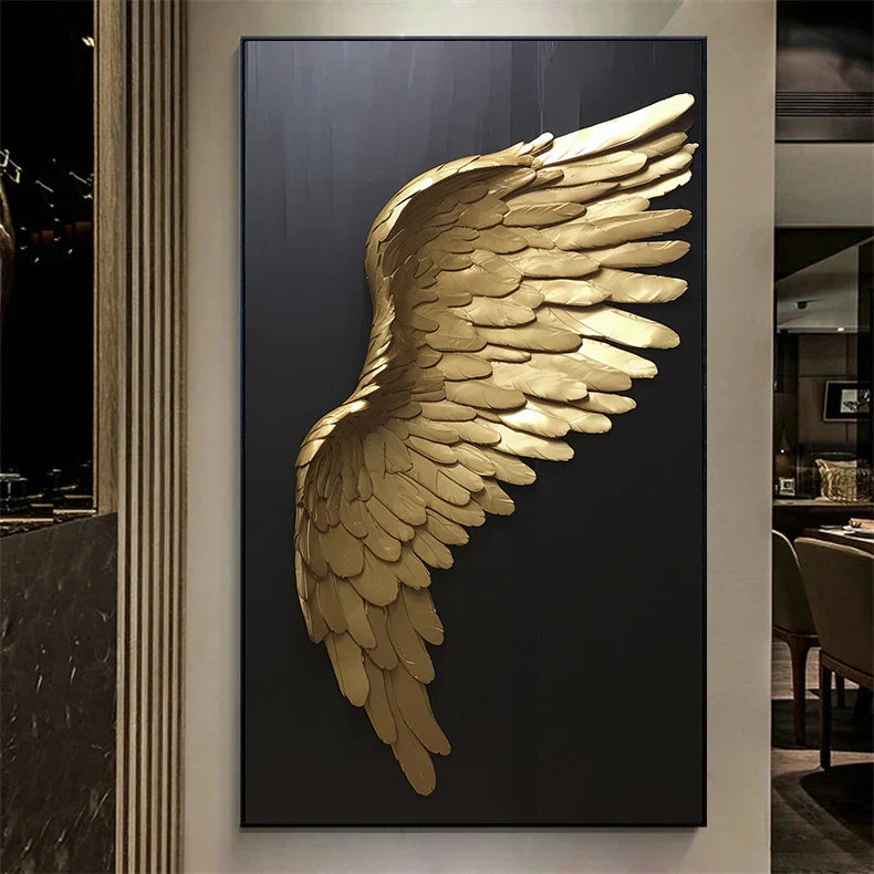 Golden Dream Angel Wings Large Wall Art Canvas Prints For Modern Apartment Living Room Boutique Fashion House Art Decor