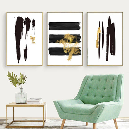 Black Golden Lines Minimalist Minimalist Wall Art Canvas Prints For Modern Apartment Living Room Decor