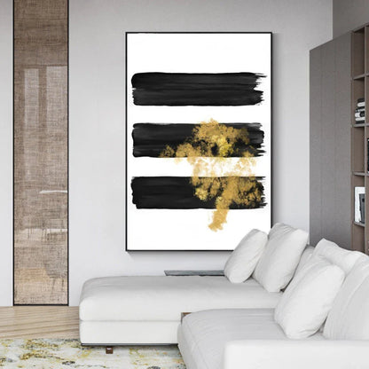 Black Golden Lines Minimalist Minimalist Wall Art Canvas Prints For Modern Apartment Living Room Decor