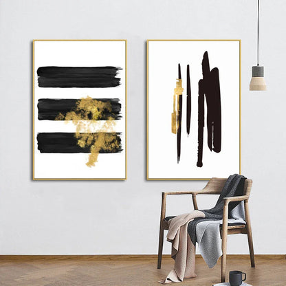 Black Golden Lines Minimalist Minimalist Wall Art Canvas Prints For Modern Apartment Living Room Decor