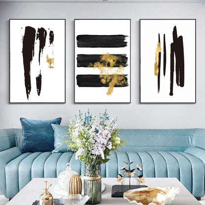 Black Golden Lines Minimalist Minimalist Wall Art Canvas Prints For Modern Apartment Living Room Decor