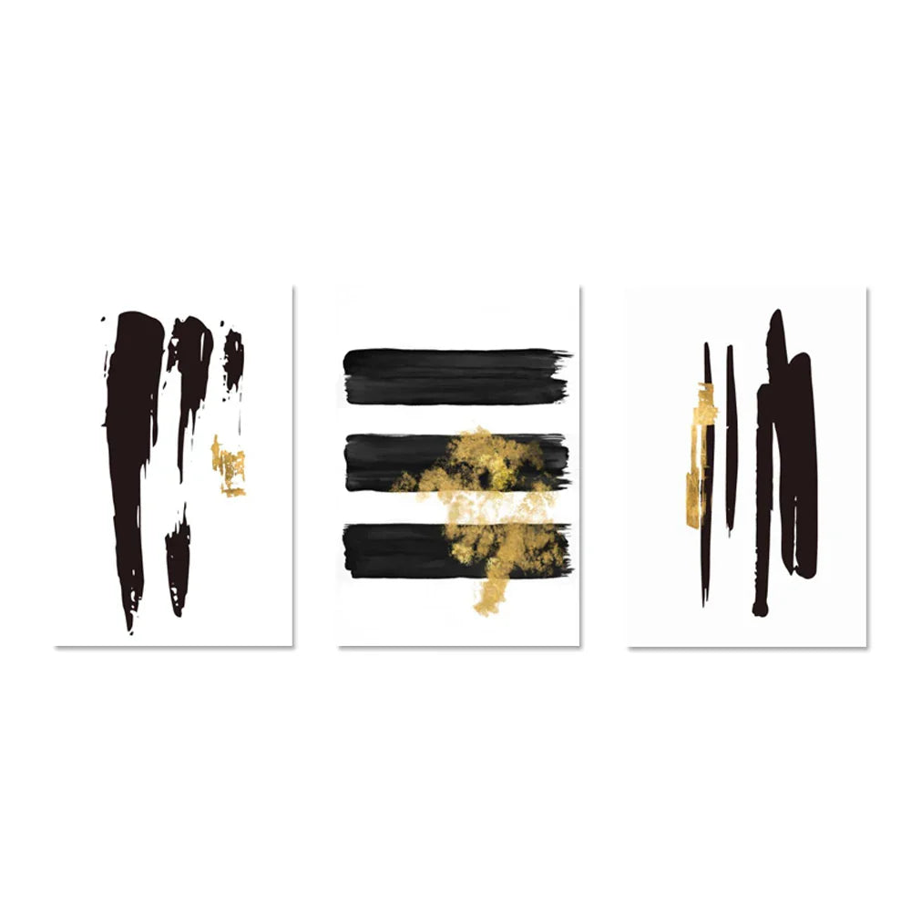 Black Golden Lines Minimalist Minimalist Wall Art Canvas Prints For Modern Apartment Living Room Decor