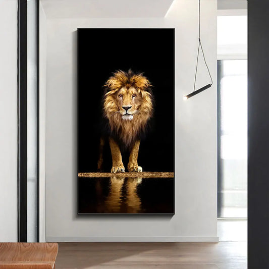 Black Golden Lion Wall Art Canvas Print For Entrance Foyer Living Room Home Decor