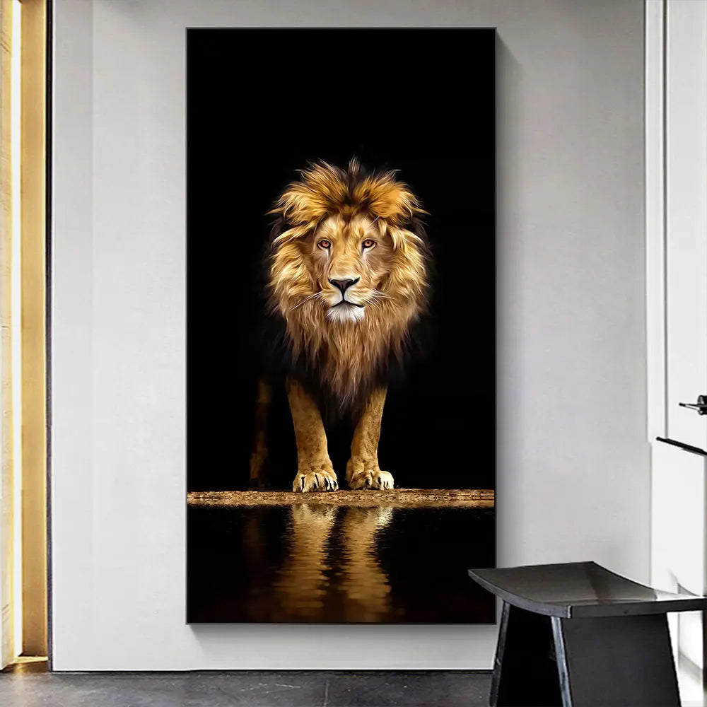 Black Golden Lion Wall Art Canvas Print For Entrance Foyer Living Room Home Decor