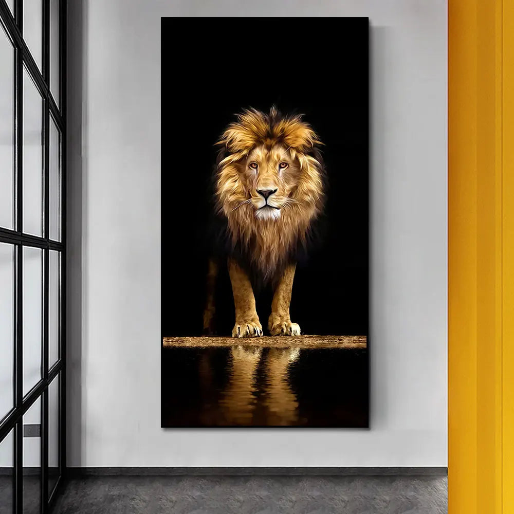 Black Golden Lion Wall Art Canvas Print For Entrance Foyer Living Room Home Decor