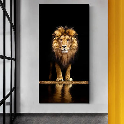 Black Golden Lion Wall Art Canvas Print For Entrance Foyer Living Room Home Decor
