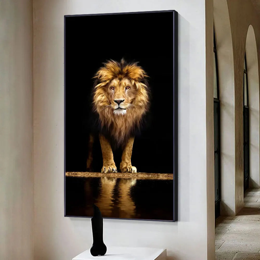 Black Golden Lion Wall Art Canvas Print For Entrance Foyer Living Room Home Decor