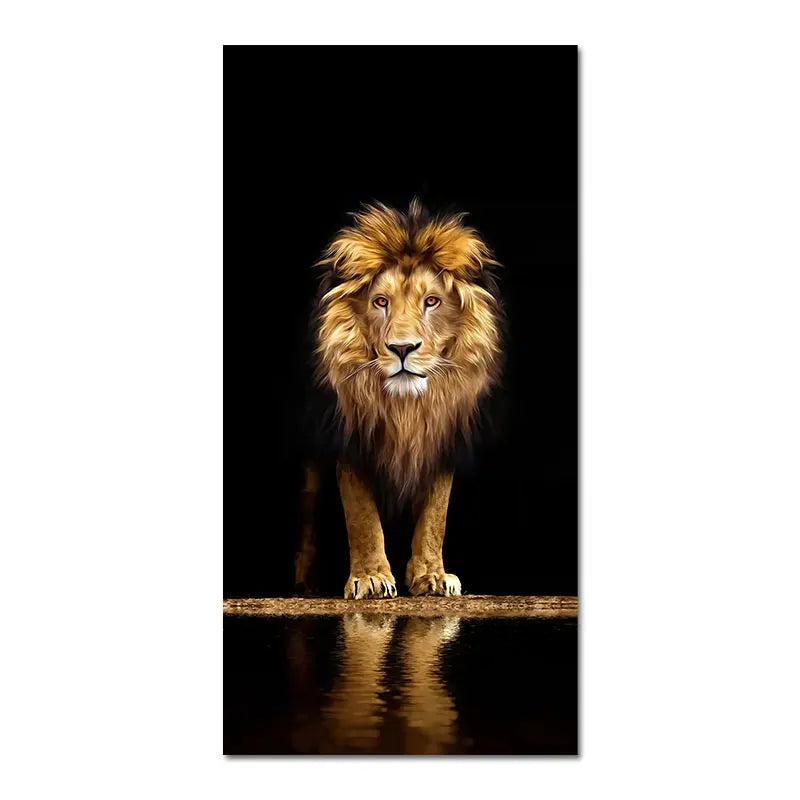 Black Golden Lion Wall Art Canvas Print For Entrance Foyer Living Room Home Decor