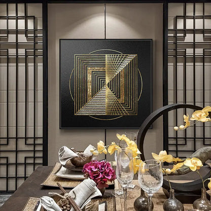 Black Golden Spherical Abstract Geometric Wall Art Canvas Prints Modern Aesthetics Square Format Poster For Living Room Home Office Decor