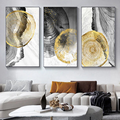 Black Gray Golden Abstract Tree Rings Wall Art Canvas Prints For Living Room Dining Room Scandinavian Interiors