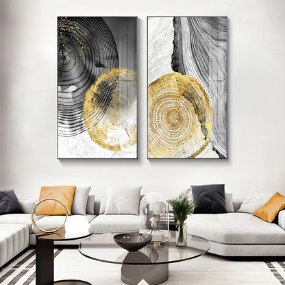 Black Gray Golden Abstract Tree Rings Wall Art Canvas Prints For Living Room Dining Room Scandinavian Interiors