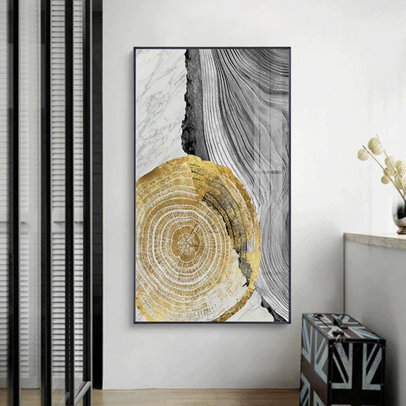 Black Gray Golden Abstract Tree Rings Wall Art Canvas Prints For Living Room Dining Room Scandinavian Interiors
