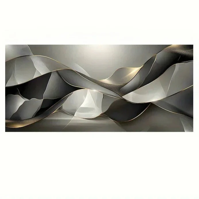 Abstract Black Grey Golden Flowing Geometric Wall Art Canvas Prints For Modern Apartment Living Room Home Office Decor