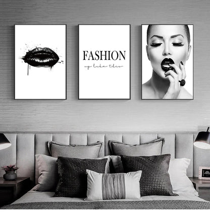 Black Lip Gloss Fashion Beauty Wall Art Fine Art Canvas Prints Minimalist Black White Poster For Studio Bedroom Salon Art Decor
